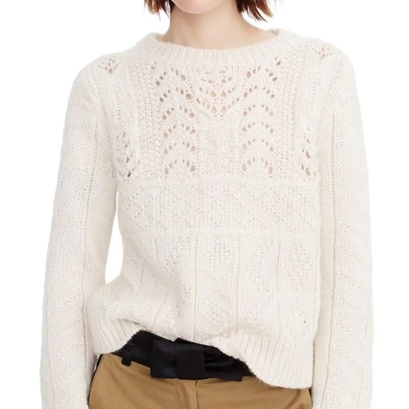 J Crew Ivory Heritage 1988 Alpaca Wool Blend Cable Knit Sweater - Picture 1 of 10